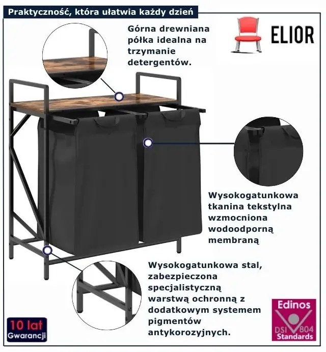 Materiałowy kosz na pranie z półką przydymiony dąb S1-H46