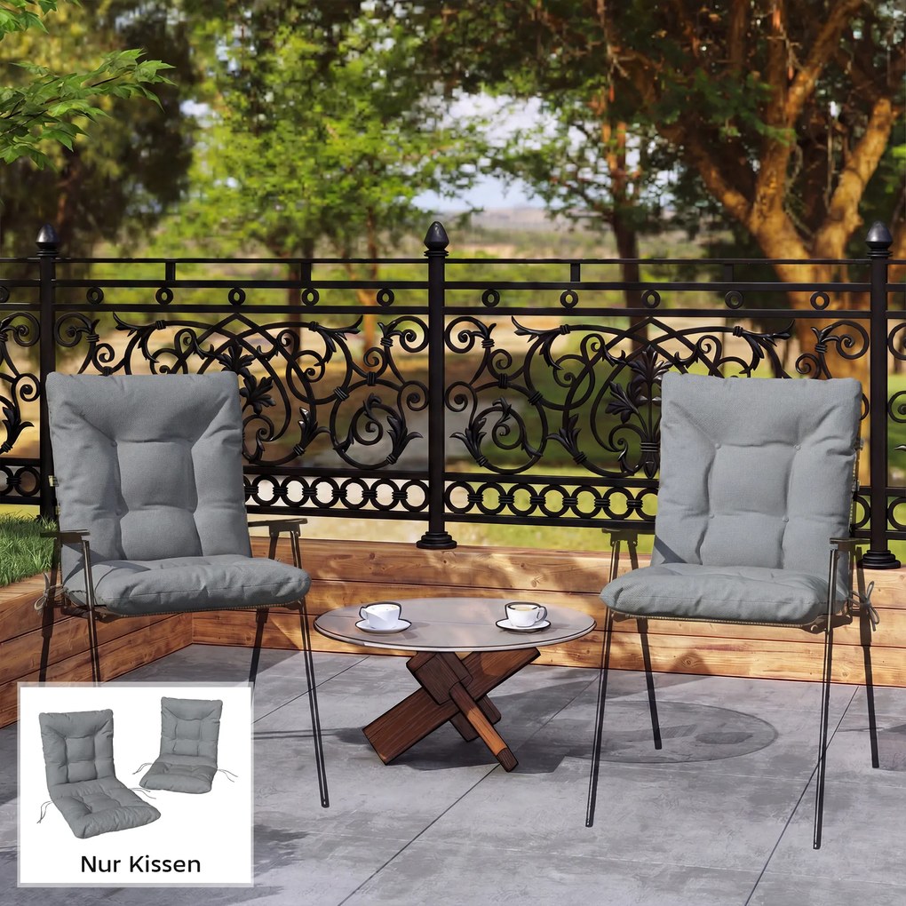 Outsunny Poduszki ogrodowe z oparciem i paskami, wodoodporne poduszki do wnętrz i na zewnątrz, jasnoszary | Aosom PL