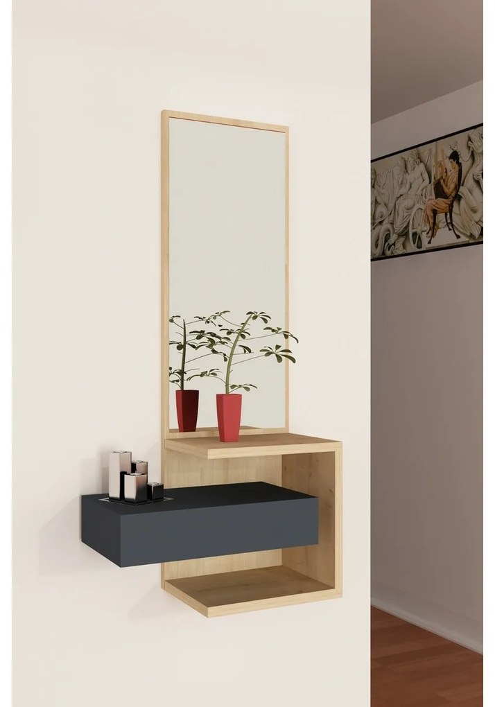 Półka ścienna z lustrem Stella Oak and Anthracite