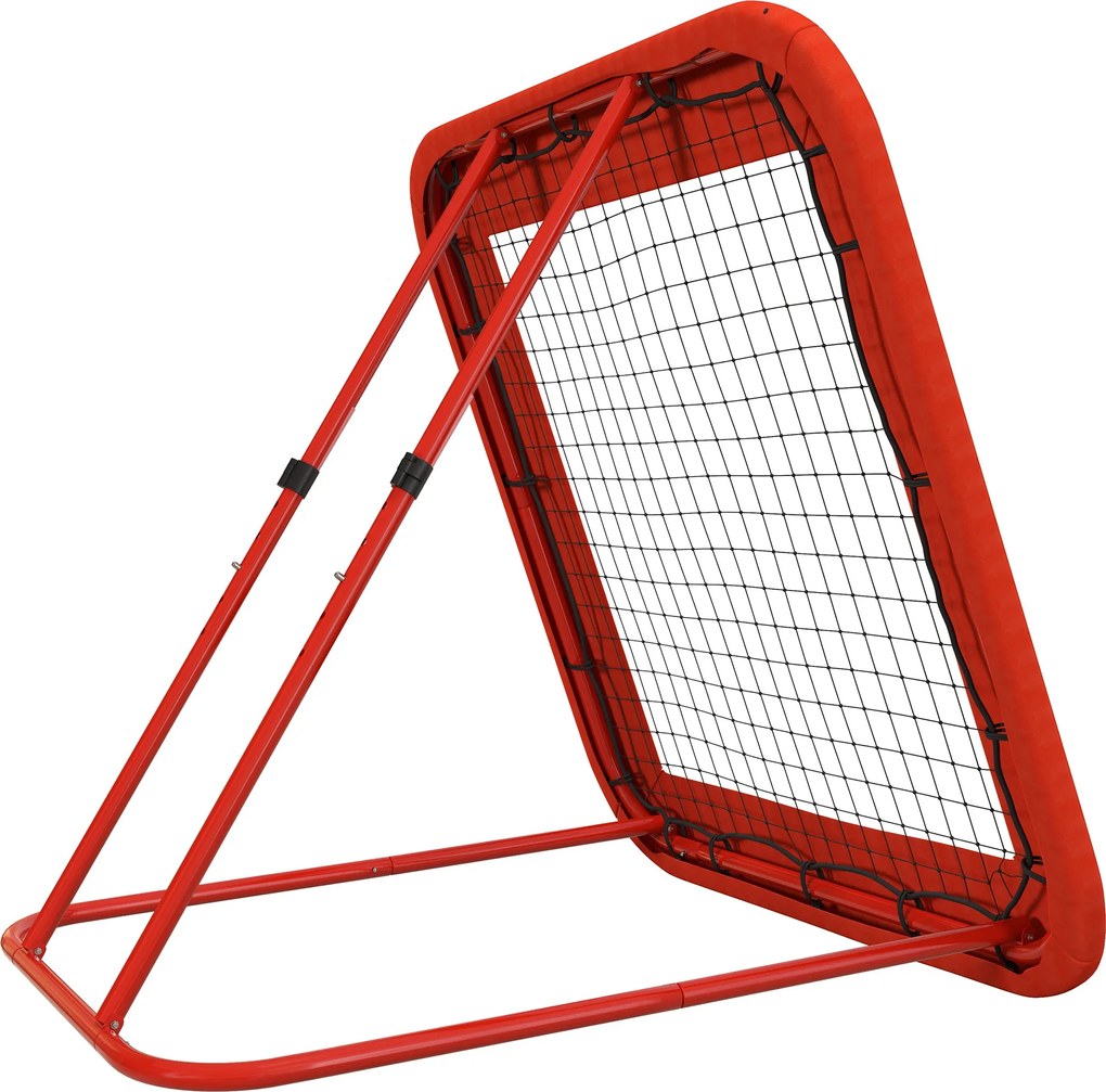 HOMCOM Siatka do Odbijania Piłki, Regulowana, Składana, Metalowa Rama, Siatka Wszechpogodowa, w zestawie kołki, Czerwona