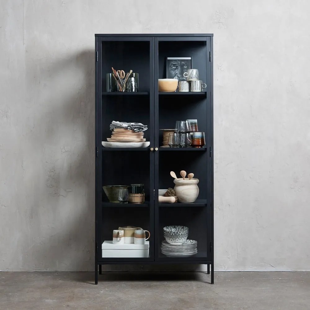 Czarna metalowa witryna 90x190 cm Carmel – Unique Furniture