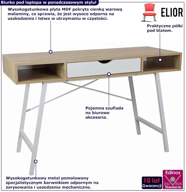 Eleganckie metalowe biurko z szufladą - Larkso