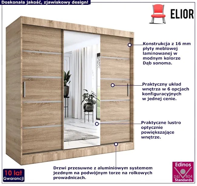 Szafa przesuwna 200 cm dąb sonoma - Marmos 6X