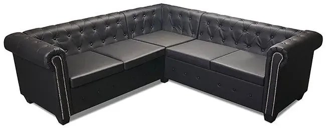Czarny 5-osobowy narożnik w stylu chesterfield W7-R28