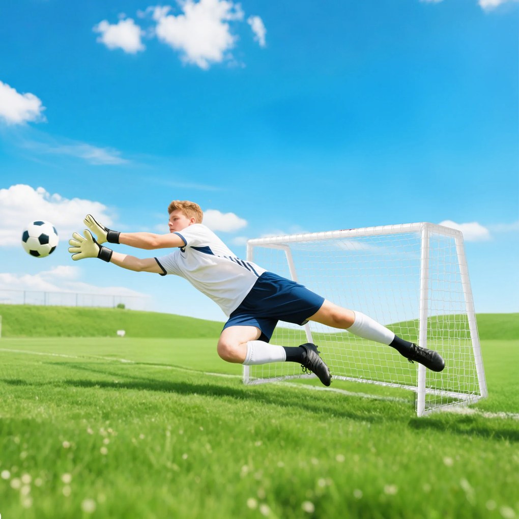 SPORTNOW Bramka piłkarska, wytrzymała siatka, rama z tworzywa sztucznego, kołki, 180L x 92B x 124H cm, Biały