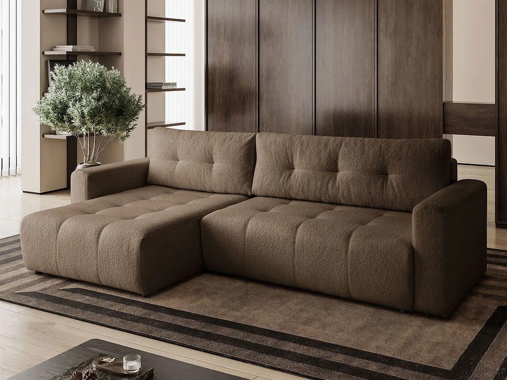 Narożnik w kształcie L VIENNA, tkanina Lambi, Brązowy, Lewy