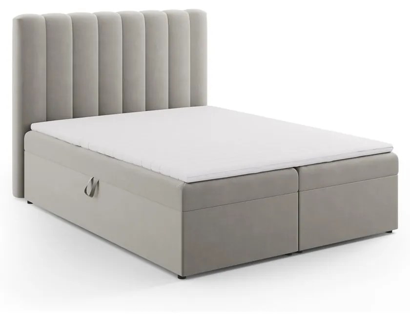 Szare łóżko boxspring ze schowkiem 160x200 cm Gina – Milo Casa