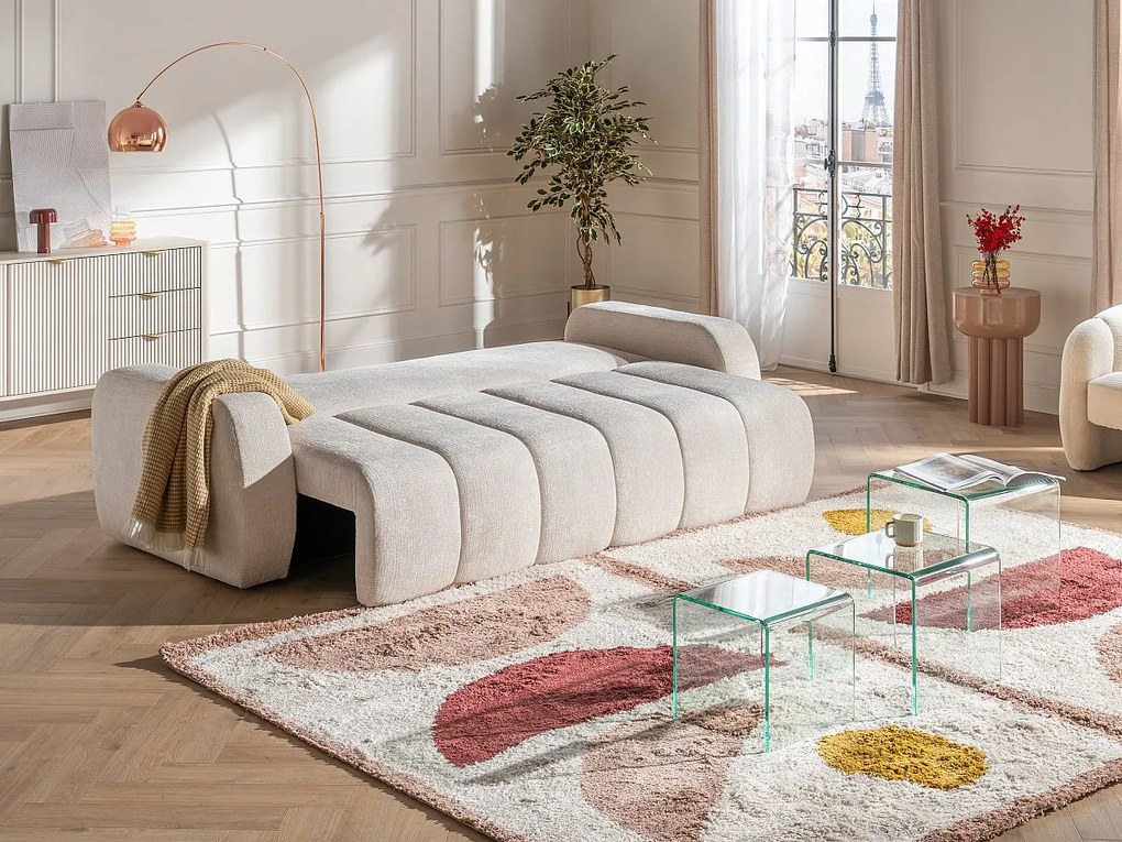 Kanapa rozkładana 3-osobowa z beżowej tkaniny szenilowej TALIVO