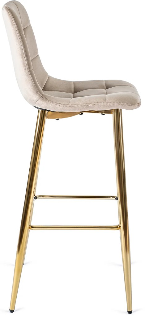 Krzesło Barowe Tapicerowane Hoker ARIEL Ecru Welurowe Nowoczesne Glamour