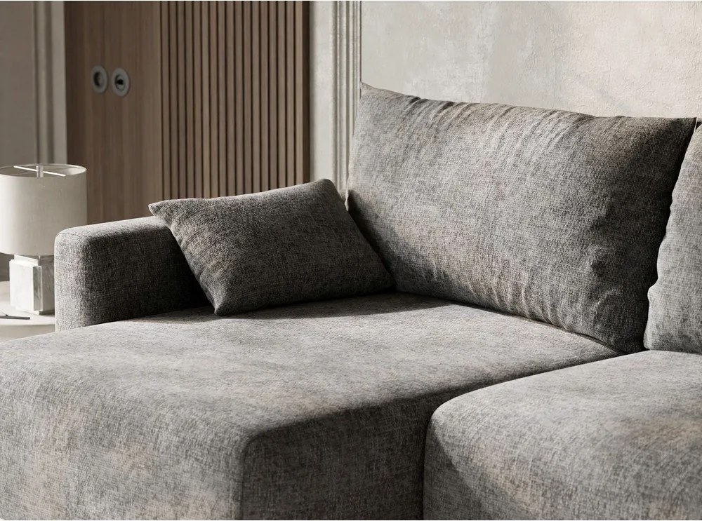 Szary rozkładany narożnik ze schowkiem z tkaniny szenilowej (lewostronny/z szezlongiem) Leon – Maison de Rêve