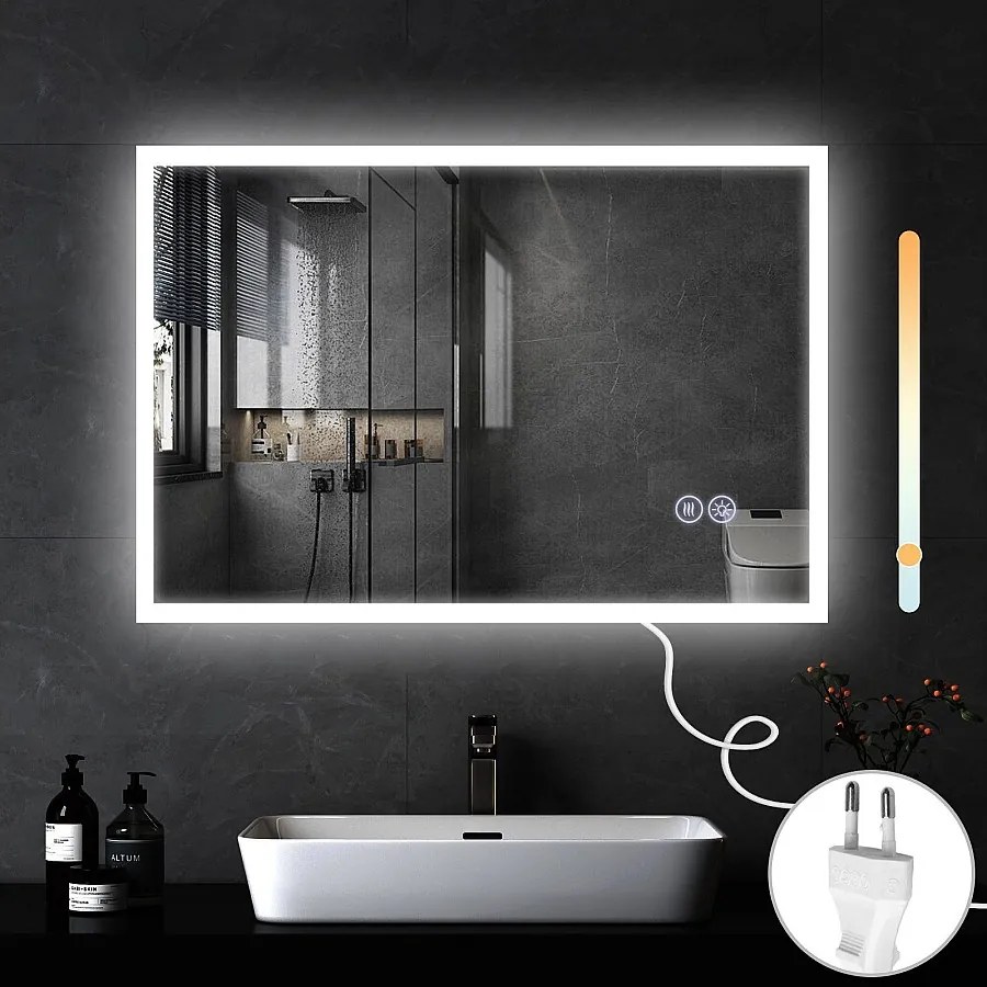 NETTLIFE Lustro z oświetleniem 100x60cm Lustro ścienne LED Lustro łazienkowe ze szkła odpornego na stłuczenie z ekranem dotykowym
