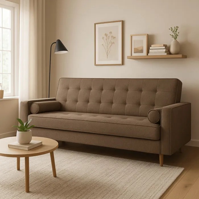 Sofa z Funkcją Spania MALTA Wersalka Rozkładana Dwuosobowa Brązowa Nowoczesna do Salonu