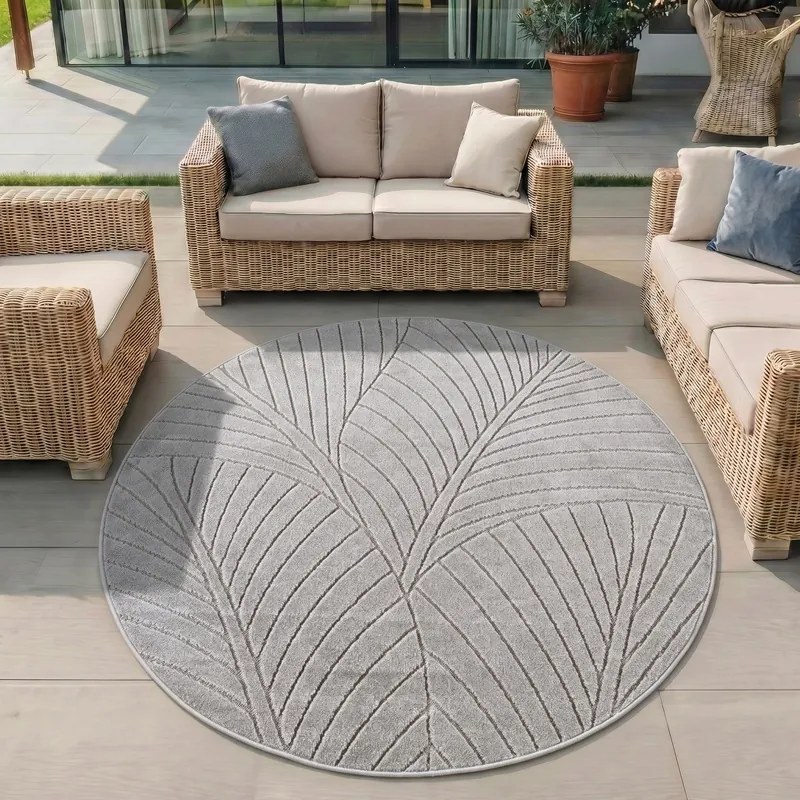 Dywan uniwersalny Nova 3D Motyw Roślinny szary koło 120 cm x 120 cm