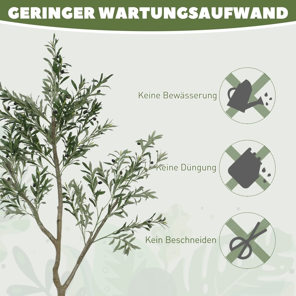 HOMCOM Sztuczna Oliwka, Roślina Sztuczna, Żywopłotowa Oliwka w Doniczce, 180 cm, Tworzywo Sztuczne, Zielona