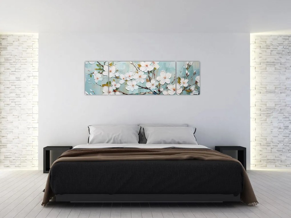 Obraz - Malowanie, kwitnące gałęzie drzew (170x50 cm)