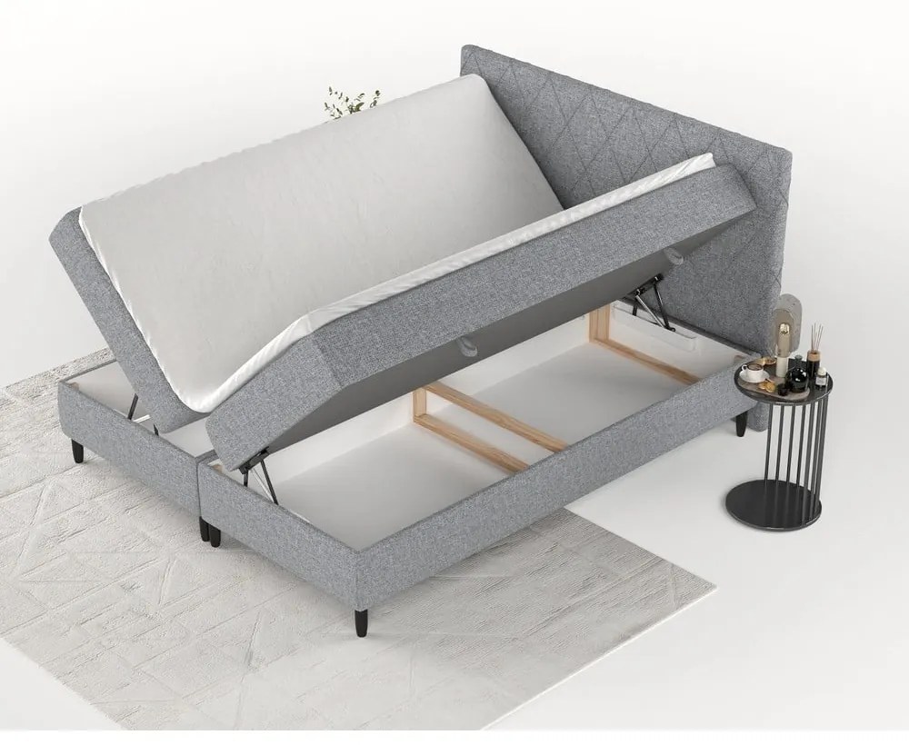 Szare łóżko boxspring ze schowkiem 160x200 cm Gwen – Maison de Rêve