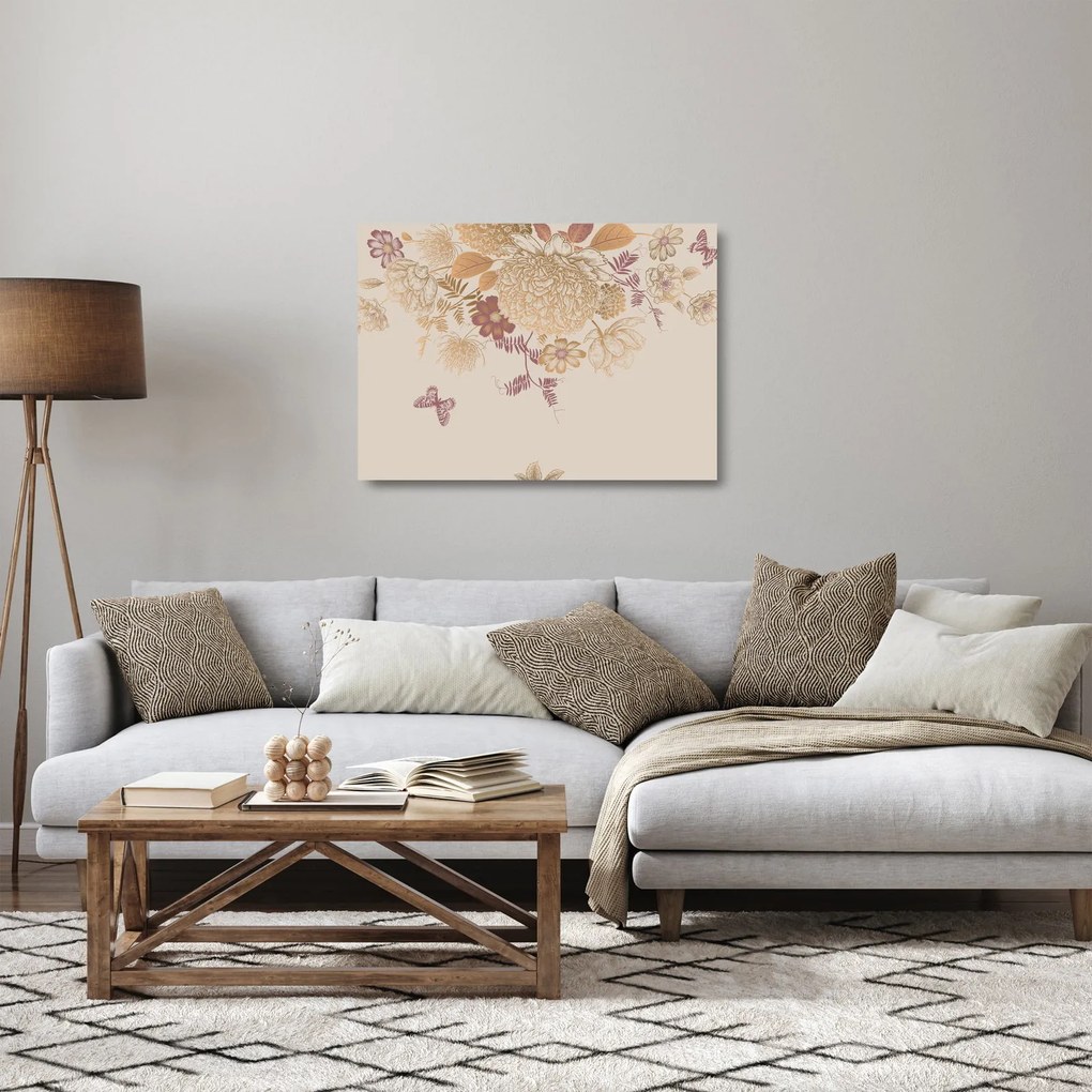 Obraz na szkle - Vintage kwiaty i motyle (70x50 cm)