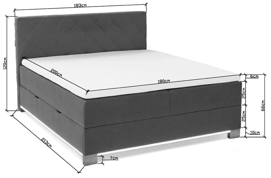 Szare łóżko boxspring ze schowkiem 180x200 cm Messina – Meise Möbel