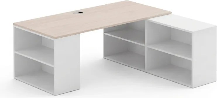 Biurko z przestrzenią do przechowywania BLOCK B01, 180 × 160 cm, biały/dąb naturalny