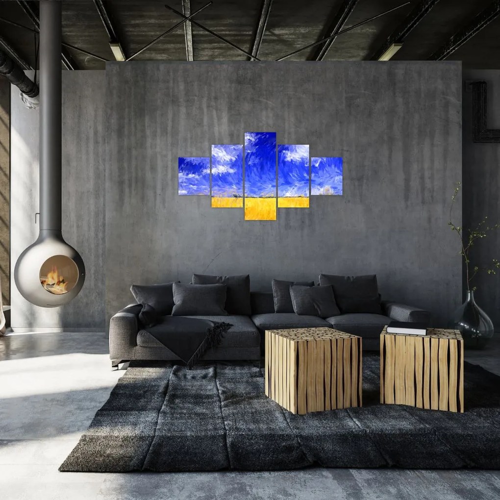 Obraz - Obraz olejny, Złote pole (125x70 cm)