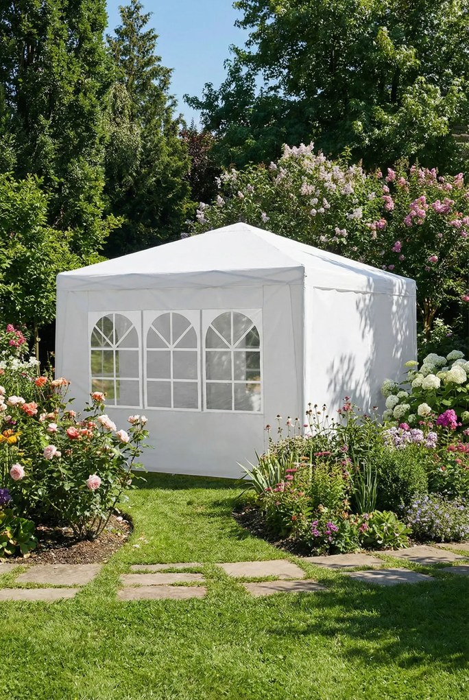 Biały namiot ogrodowy z oknami D1-K88