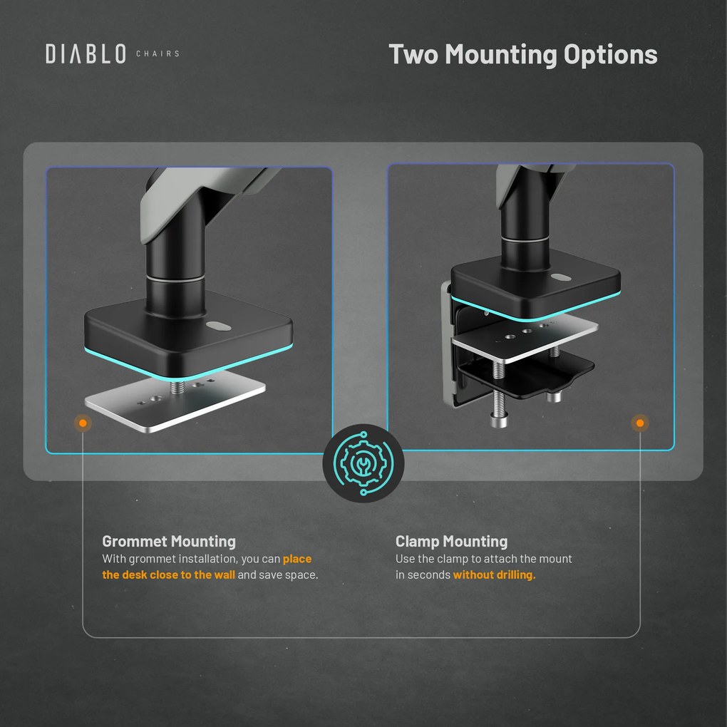 Uchwyt na monitor 49 cali, szaro-czarny LED RGB X-ARM
