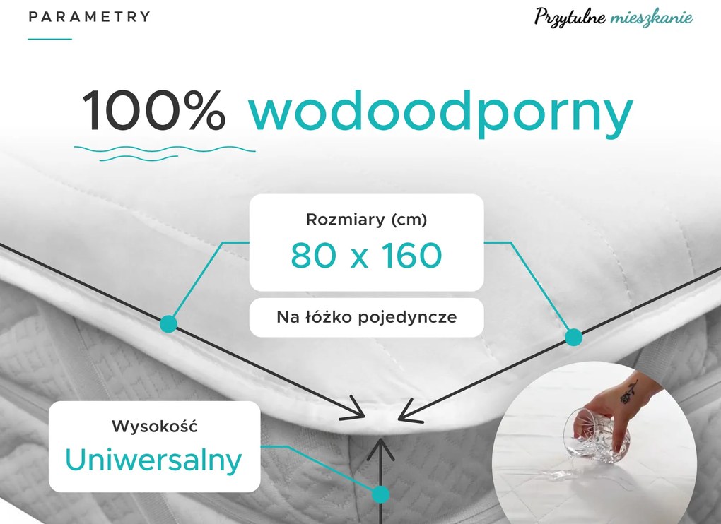 Nieprzemakalny ochraniacz na materac PIKOWANY 80 x 160 cm