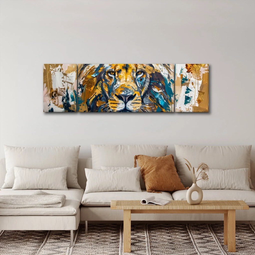 Obraz - Abstrakcyjny obraz olejny z lwem (170x50 cm)