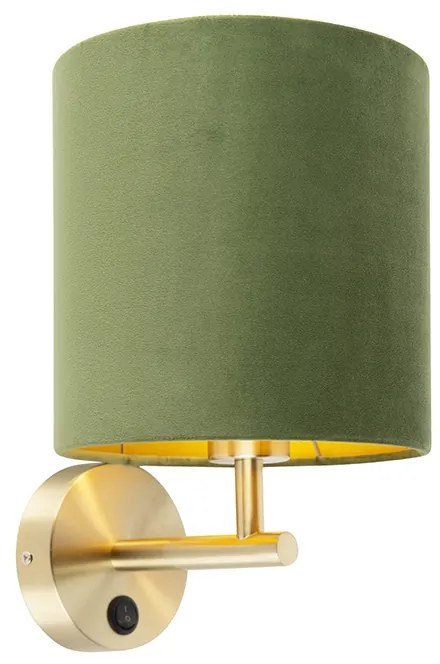Kinkiet / Lampa scienna vintage złoty z włącznikiem klosz welurowy zielony - Matt Nowoczesny Oswietlenie wewnetrzne