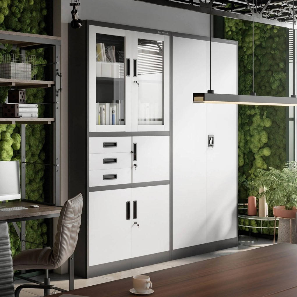 Biurowa szafa metalowa z sejfem na akta i dokumenty FILIP, 900 x 1850 x 400 mm, antracytowo-biała