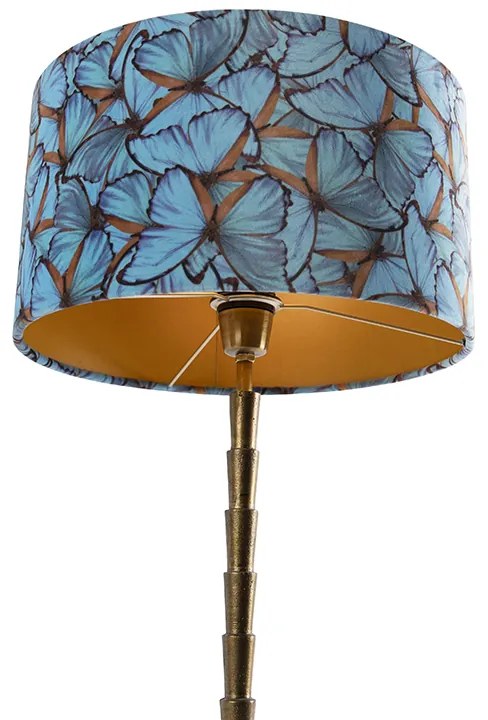 Lampa stołowa w stylu art déco brązowa z aksamitnym abażurem z motywem motyla 35 cm - Pisos Oswietlenie wewnetrzne