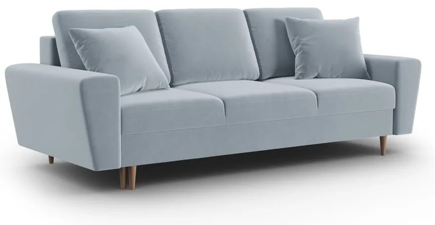Jasnoniebieska aksamitna rozkładana/ze schowkiem sofa 235 cm Kyoto – Cosmopolitan Design