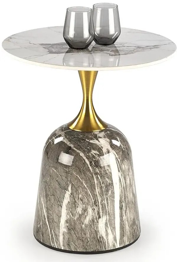 Okrągły kawowy stolik marmur + złoty E2-P75