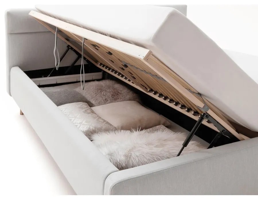 Jasnoszare tapicerowane łóżko dwuosobowe ze schowkiem ze stelażem 160x200 cm Lotte – Meise Möbel