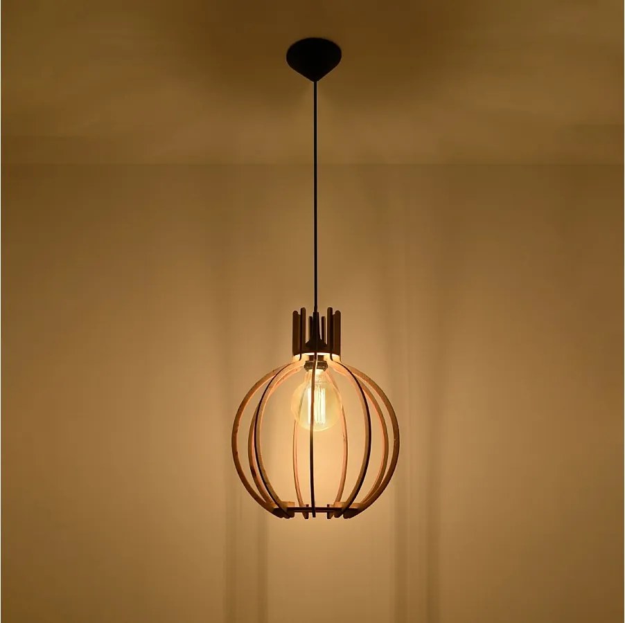 Lampy wiszące skandynawski Citranova, drewno - 1 źródło światła 3000K - L.28 x H.100 cm - naturalne drewno