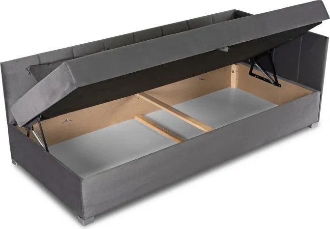 Łóżko Tapczan Młodzieżowe KARO 2 90x200 cm Narożne Szare Welurowe
