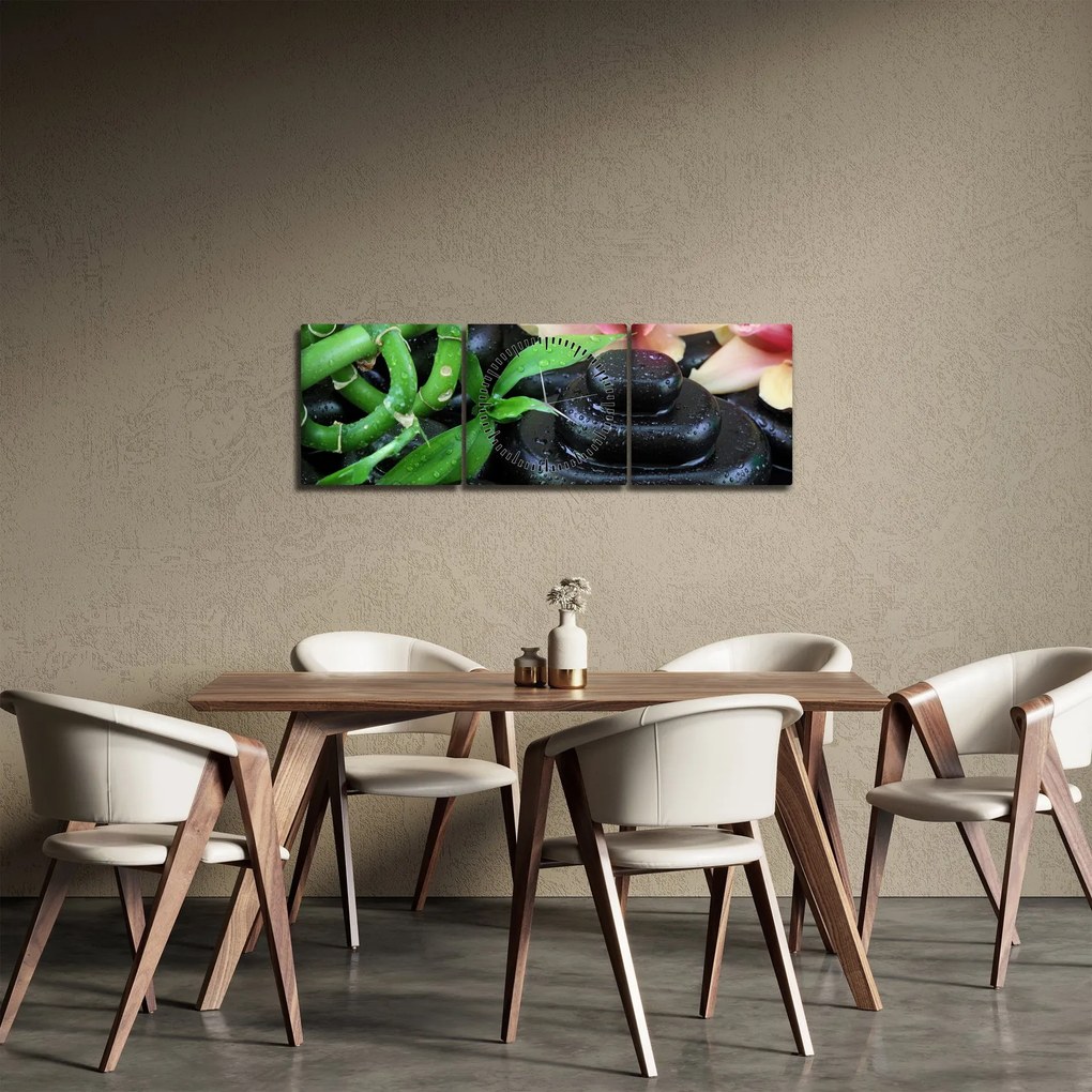 Obraz - Kamienie i orchidee (z zegarem) (90x30 cm)