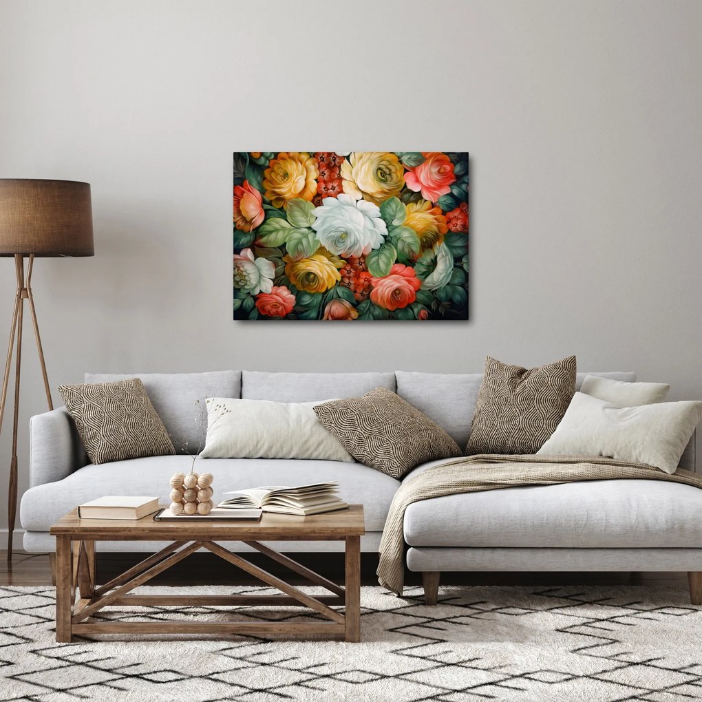 Obraz namalowanego bukietu kwiatów (70x50 cm)