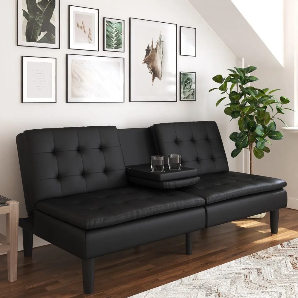 Czarna rozkładana sofa z imitacji skóry 191 cm Maine – Støraa