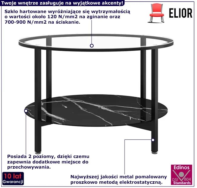 Szklany nowoczesny stolik kawowy przezroczysty + czarny marmur - Alerko