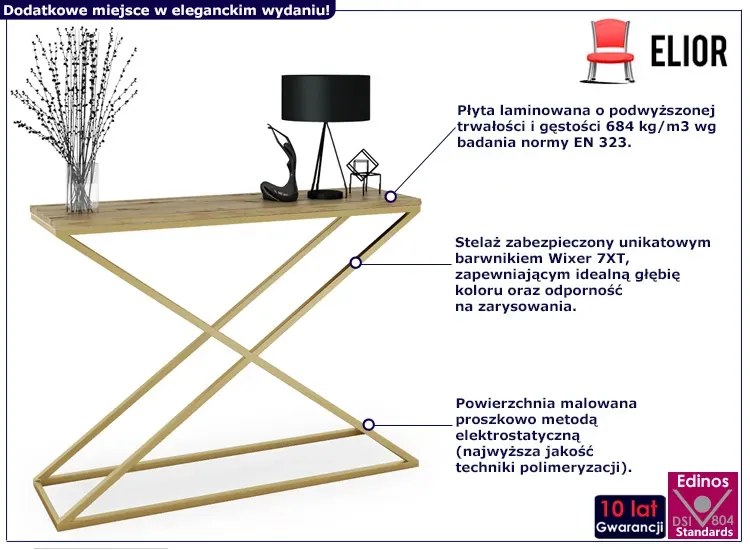 Minimalistyczna konsola złoty + dąb artisan T1-D11