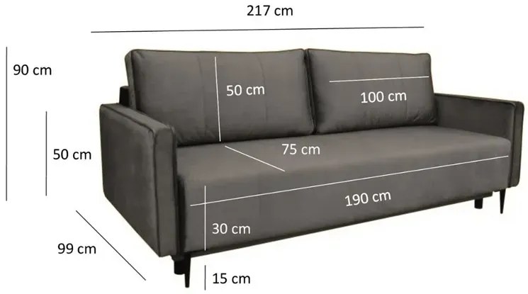 Ciemnoszara rozkładana sofa z pojemnikiem - Eugene