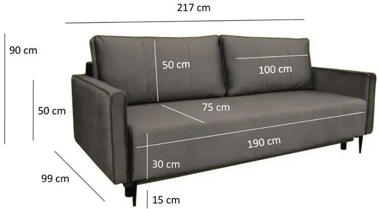 Ciemnoszara rozkładana sofa z pojemnikiem - Exa