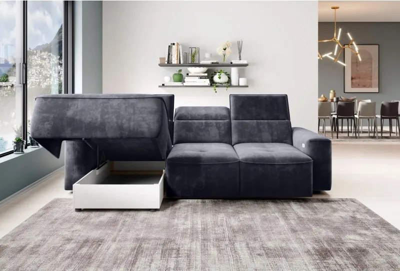 Narożnik COLOMBO Mini Lewostronny z elektryczną funkcją spania pojemnikiem PALLADIUM 19 Antracytowy WERSAL