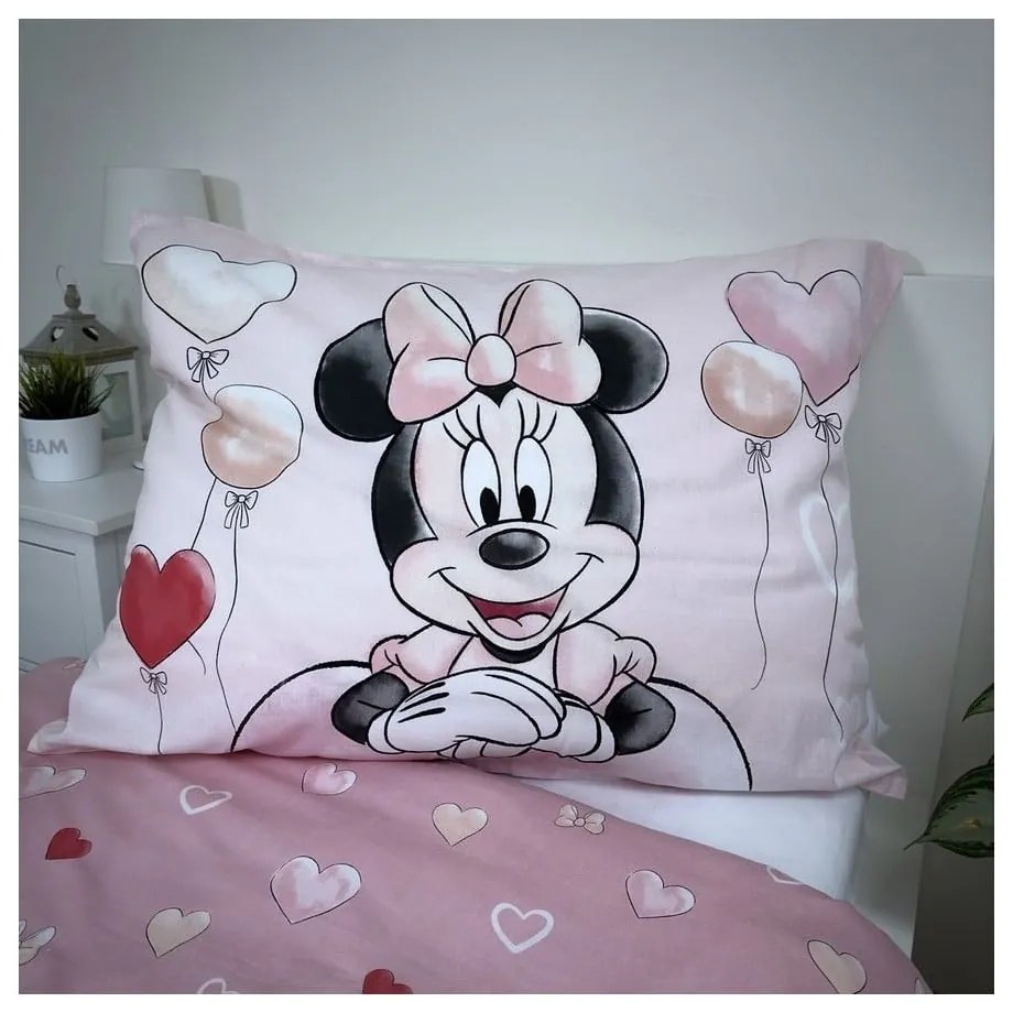 Różowa bawełniana pościel dziecięca jednoosobowa 140x200 cm Minnie "Balloon" – Jerry Fabrics