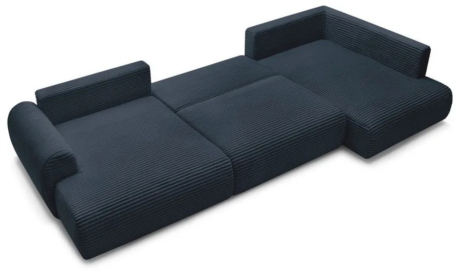Ciemnoniebieski sztruksowy rozkładany/ze schowkiem narożnik (prawostronny/w kształcie litery U) Lucien – Bobochic Paris