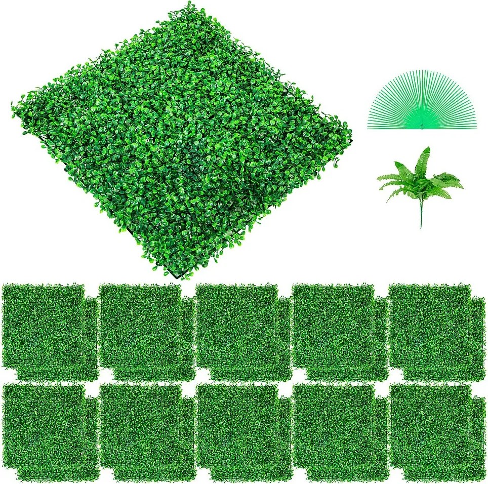 Sztuczne Panelki Buksowe SucceBuy 24 Sztuk | Mury Zagrodowe UV 25.4 x 25.4 cm | Zielona Dekoracja Ogrzewania
