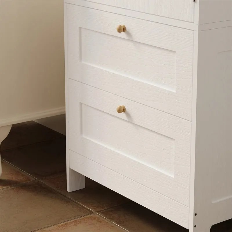 Regał łazienkowy / szafka wolnostojąca – biała – 120 cm – 2 szuflady + drzwiczki – styl loft
