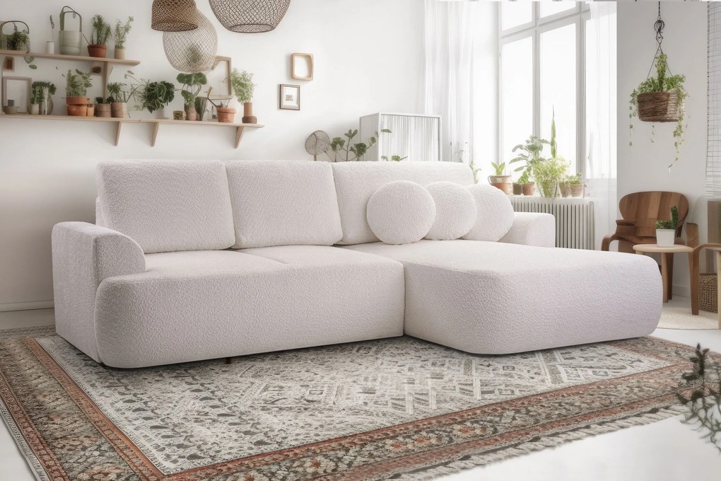 Masseno Narożnik FILO z funkcją spania i pojemnikiem na pościel Narozniki L, Rozkładana sofa - Biały, CORAL 70