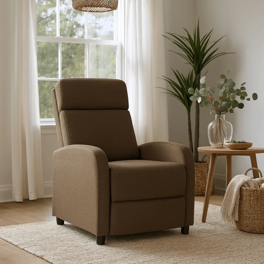 Fotel Rozkładany Wypoczynkowy z Podnóżkiem DANNY Brązowy Nowoczesny